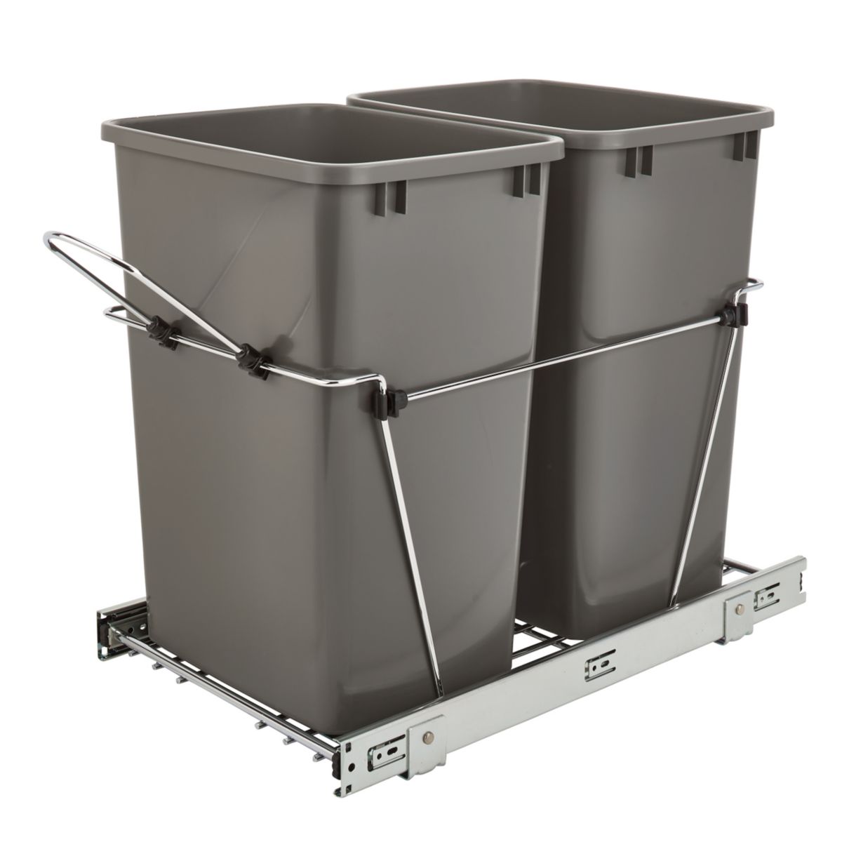 Rev-A-Shelf RV-18KD-13C-S Double 35 Quart Pull-Out Waste Basket Containers, Gray Rev-A-Shelf