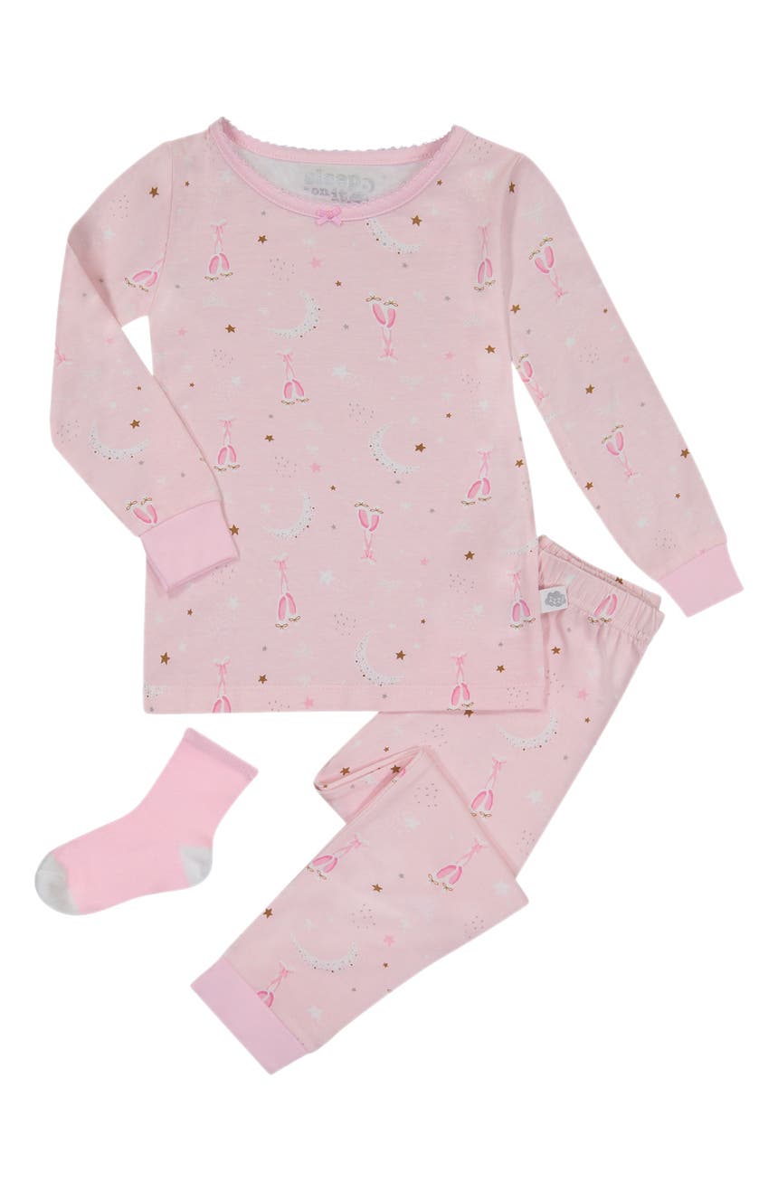 Ballerina Print Pajama and Sock Set Sleep On It