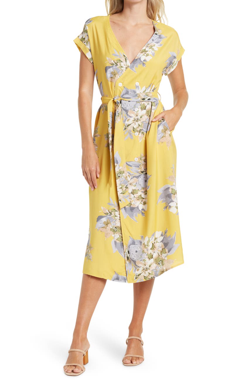 Платье миди с цветочным принтом и пуговицами спереди с короткими рукавами Assa FRNCH