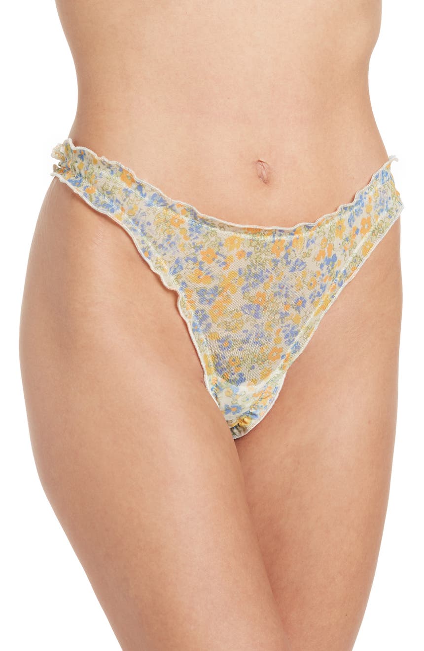 Ruched Floral Mesh Thong TOPSHOP