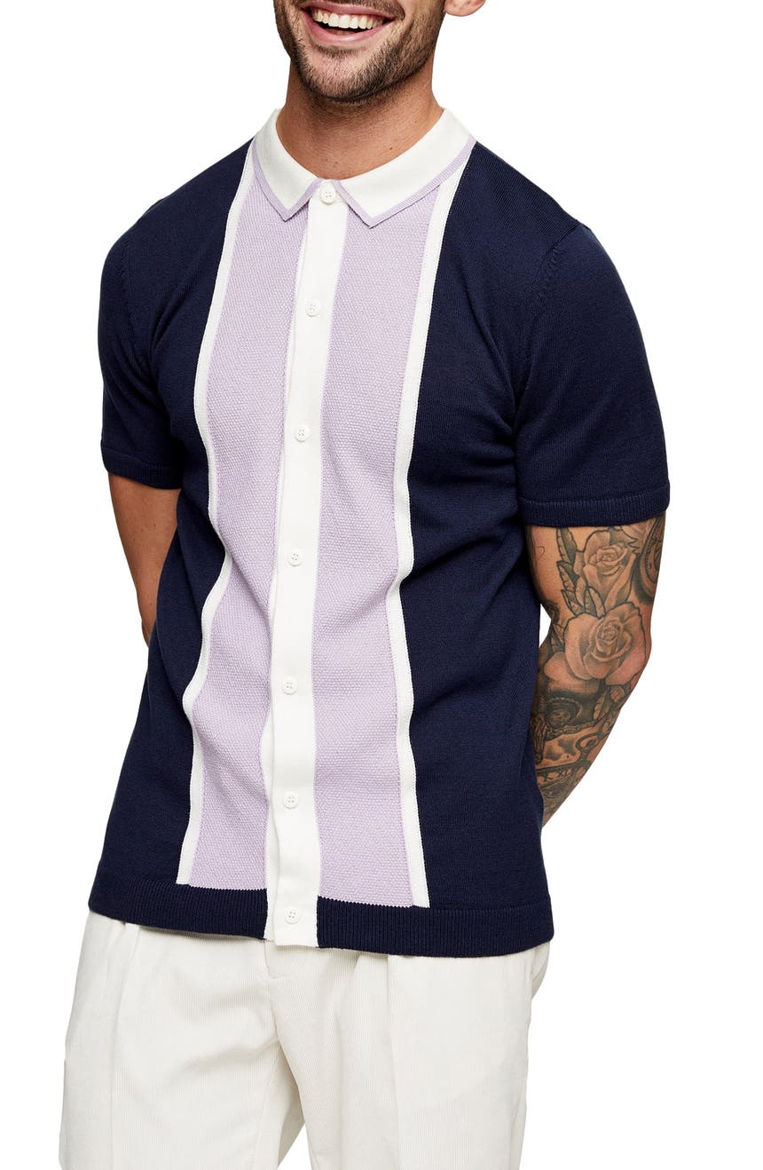 Рубашка с короткими рукавами и цветными блоками на пуговицах TOPMAN