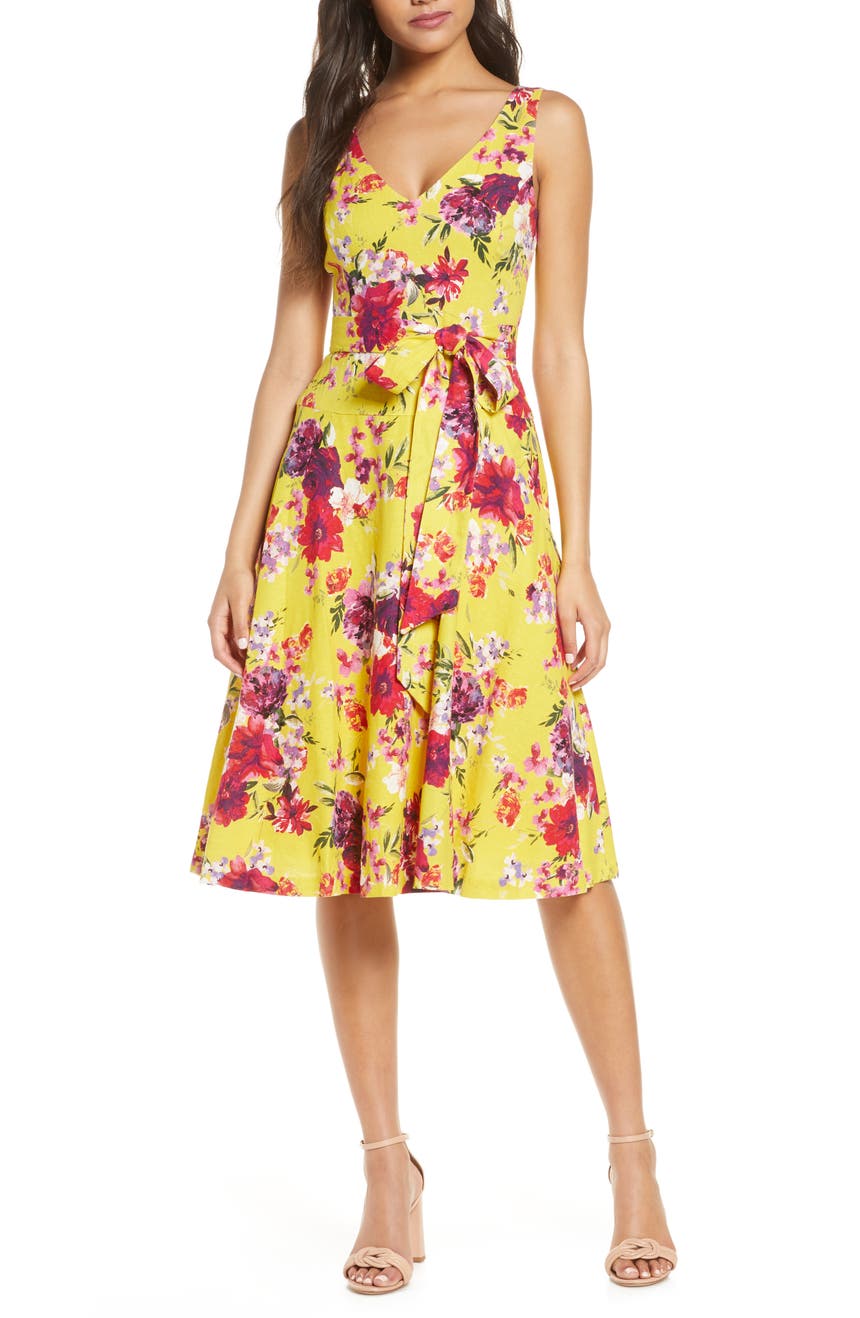 Floral Sleeveless Linen Blend A-Line Dress TAYLOR DRESSES