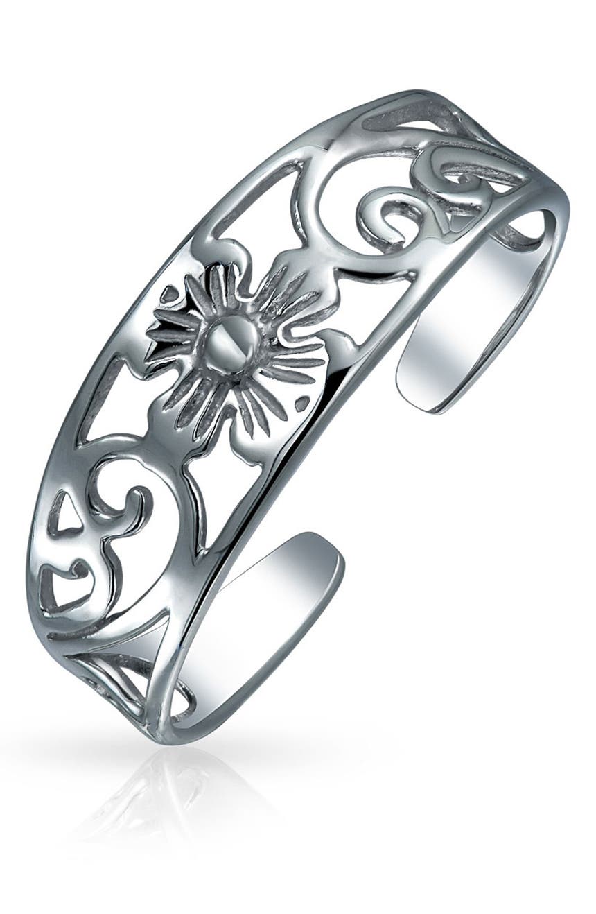 Sterling Silver Flower Cutout Toe Ring Bling Jewelry