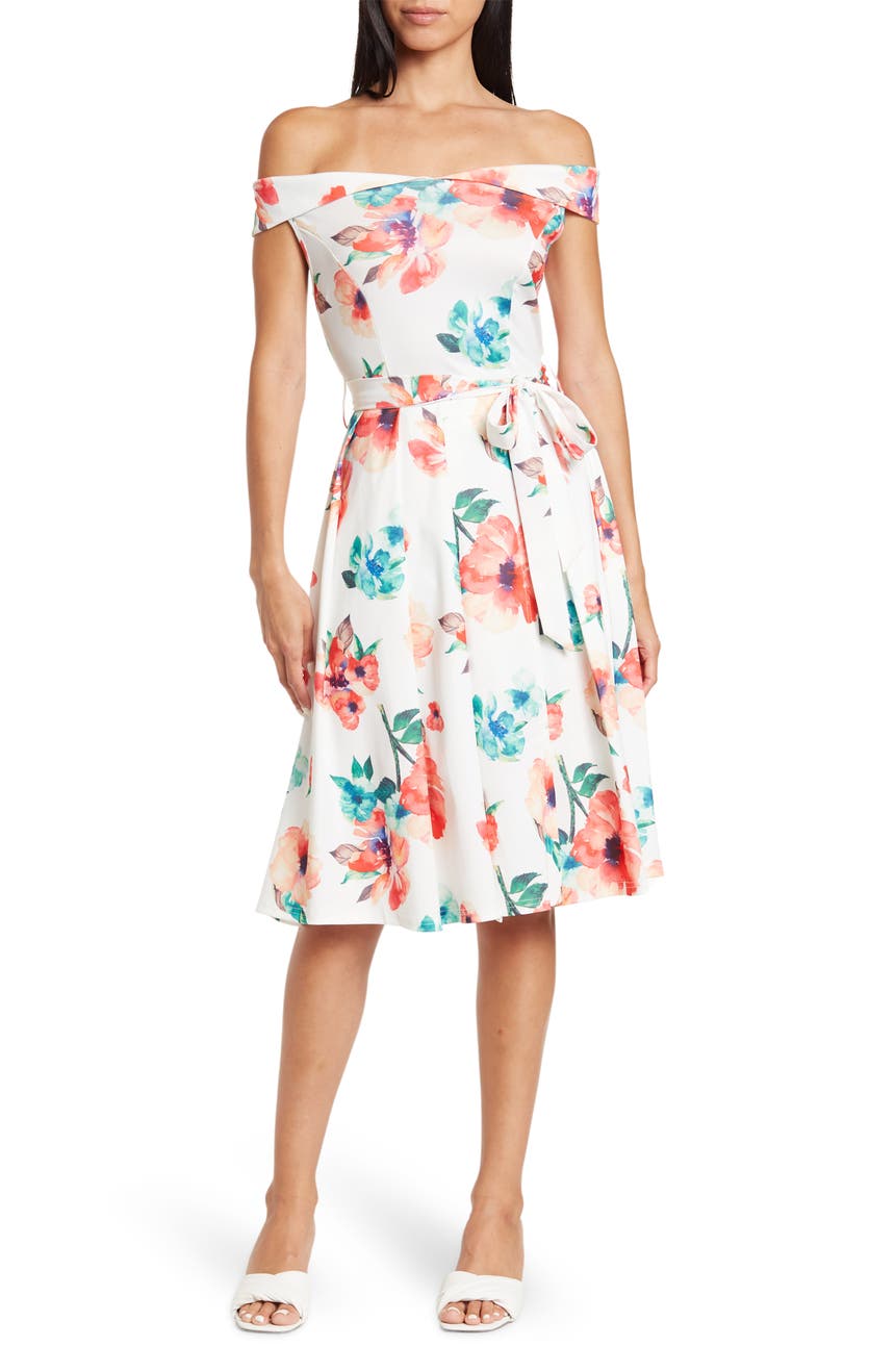 Плиссированное платье с открытыми плечами и цветочным принтом Papillon