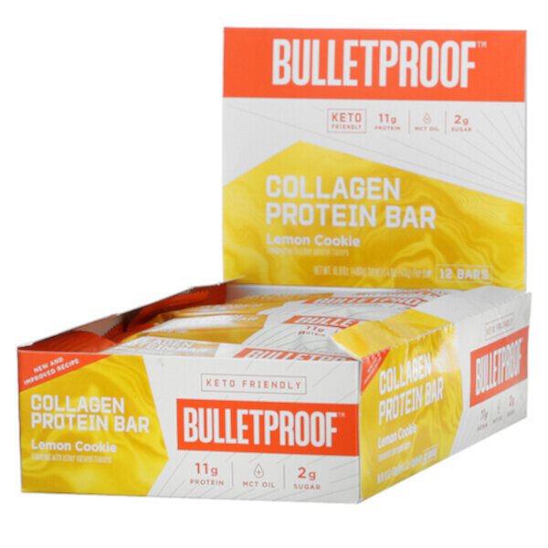 Коллагеновые протеиновые батончики, лимонное печенье, 12 батончиков, 1,4 унции (40 г) каждый BulletProof