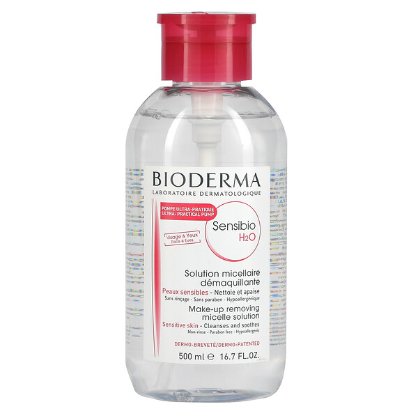 Sensibio H2O, Мицеллярный раствор для снятия макияжа, без запаха, 16,7 жидких унций (500 мл) Bioderma