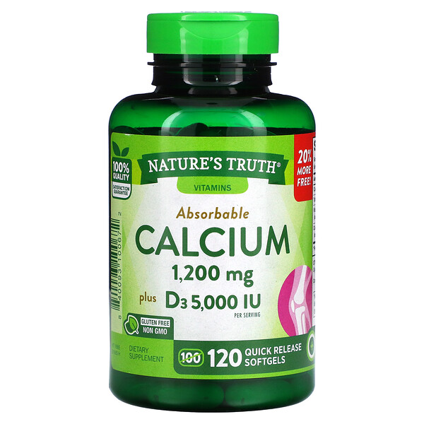 Absorbable Calcium, Plus D3, 120 Quick Release Softgels (Мягкие капсулы быстрого высвобождения) Nature's Truth