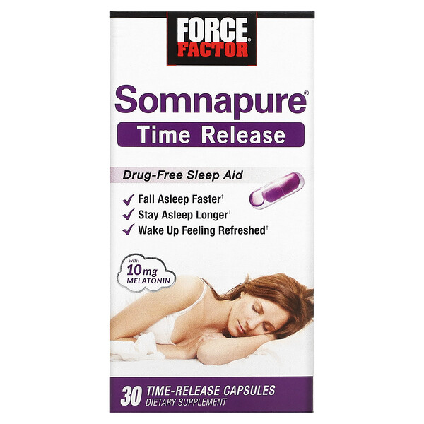 Somnapure Time Release Melatonin, 10 мг, 30 капсул с продленным действием - Force Factor Force Factor