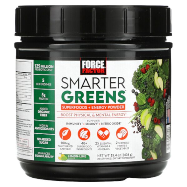 Smarter Greens, Superfoods + Energy Powder, лимонно-лаймовый, 15,4 унции (436 г) Force Factor