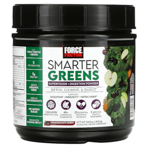 Smarter Greens, Суперпродукты + порошок для улучшения пищеварения, ягоды граната, 14,8 унций (419 г) Force Factor