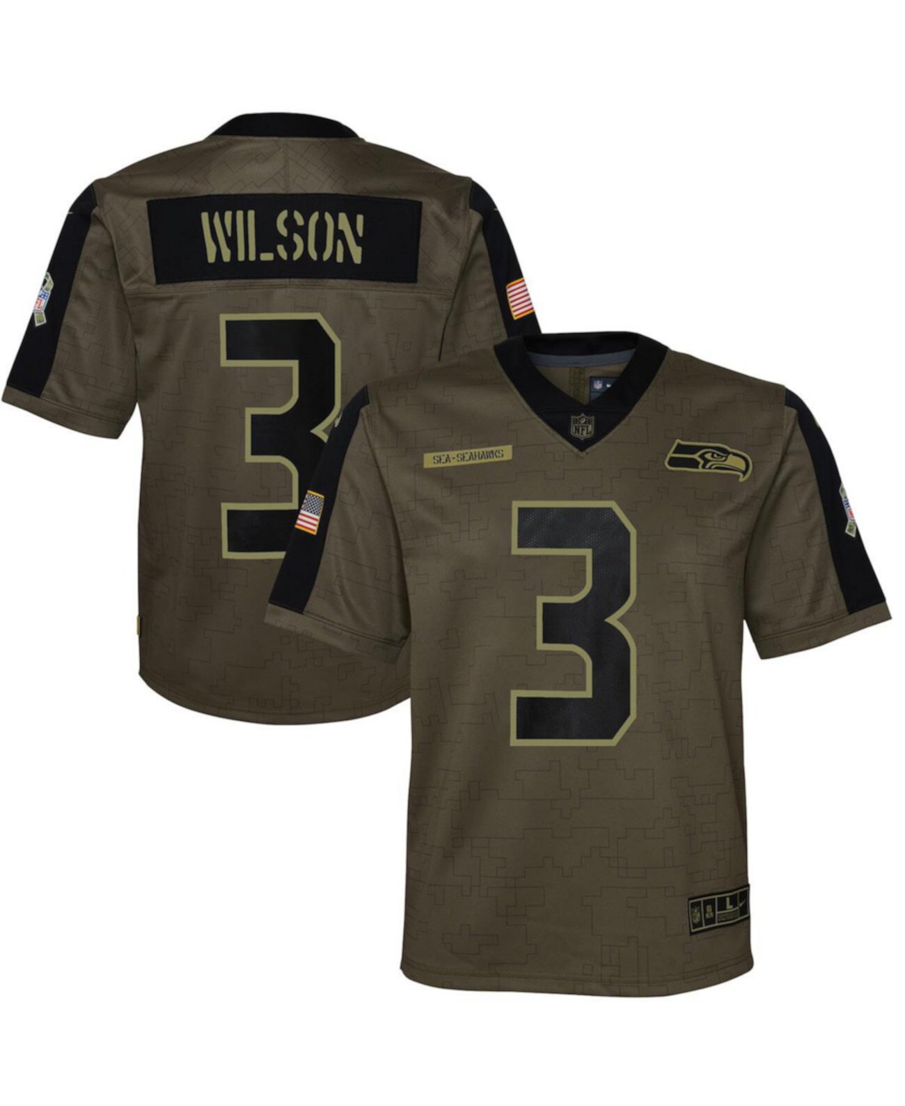 Детская футболка Russell Wilson Seattle Seahawks 2021 Salute To Service из 100% полиэстера Nike