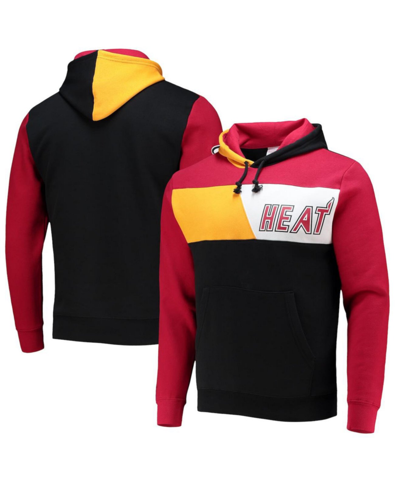 Мужской черный пуловер с капюшоном из твердой древесины Miami Heat Classics с цветными блоками Mitchell & Ness