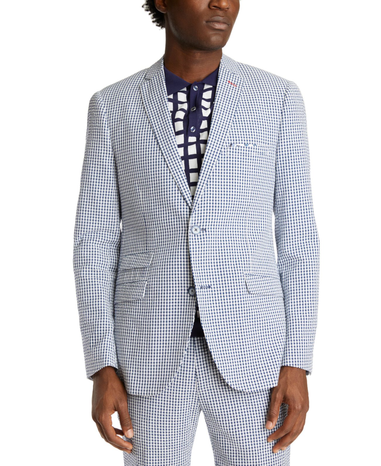 Мужской приталенный костюм в темно-синюю/белую клетку в мелкую клетку, отдельная куртка Paisley & Gray