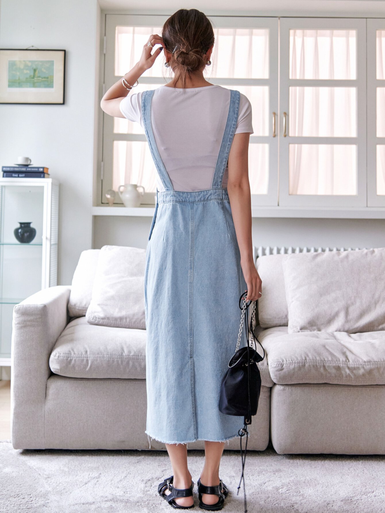 DAZY Джинсовое платье на подтяжках с карманом с необработанной отделкой без топа DAZY