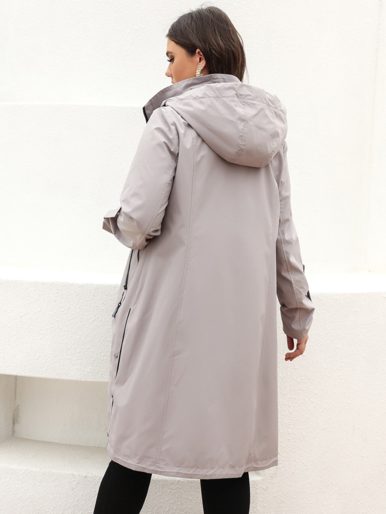 HaiLuoZi размера плюс Пальто с капюшоном с рулонными рукавами HaiLuoZi