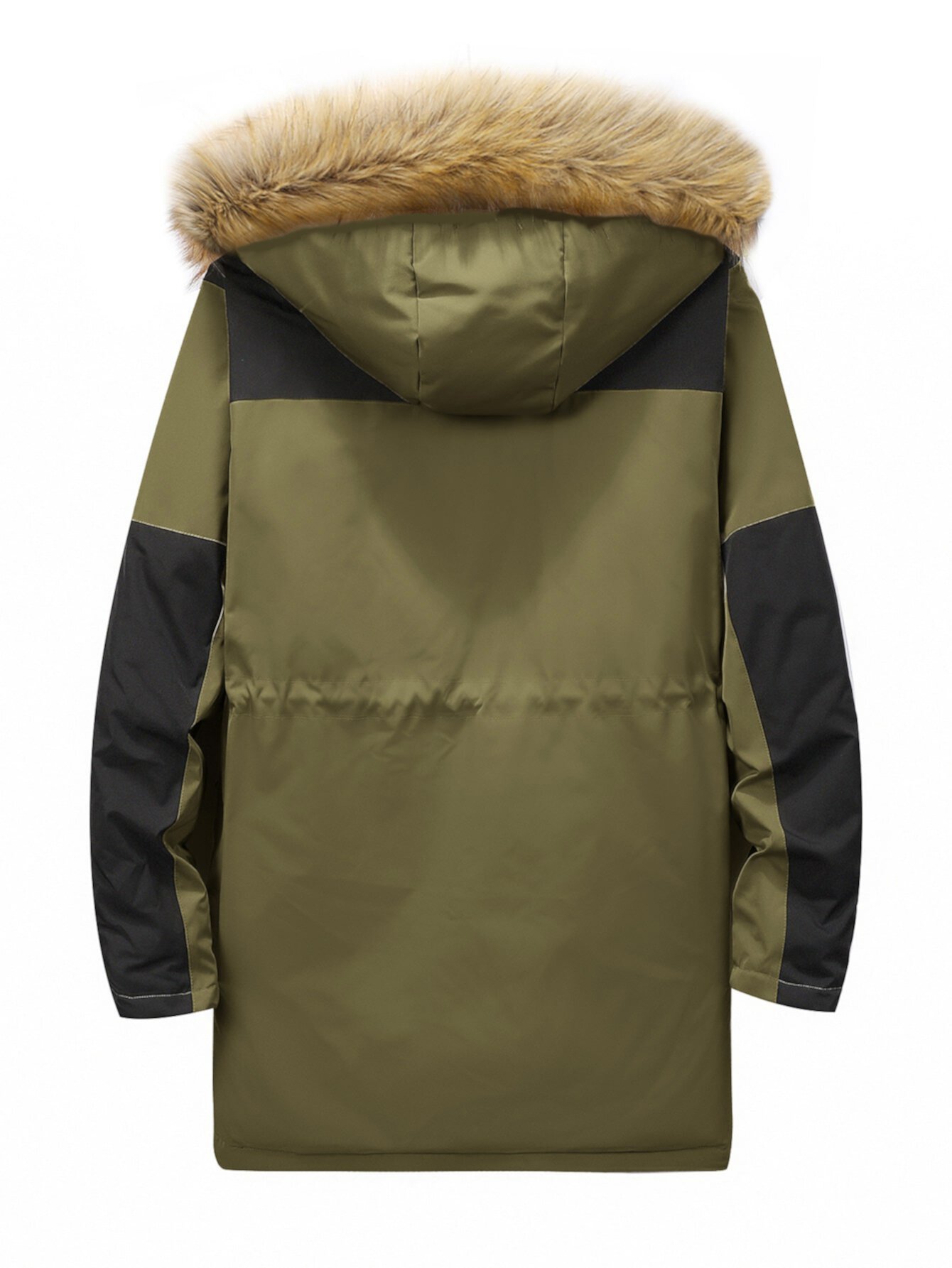 для мужчины Зимнее пальто контрастный на кулиске с капюшоном на плюшевой подкладке SHEIN