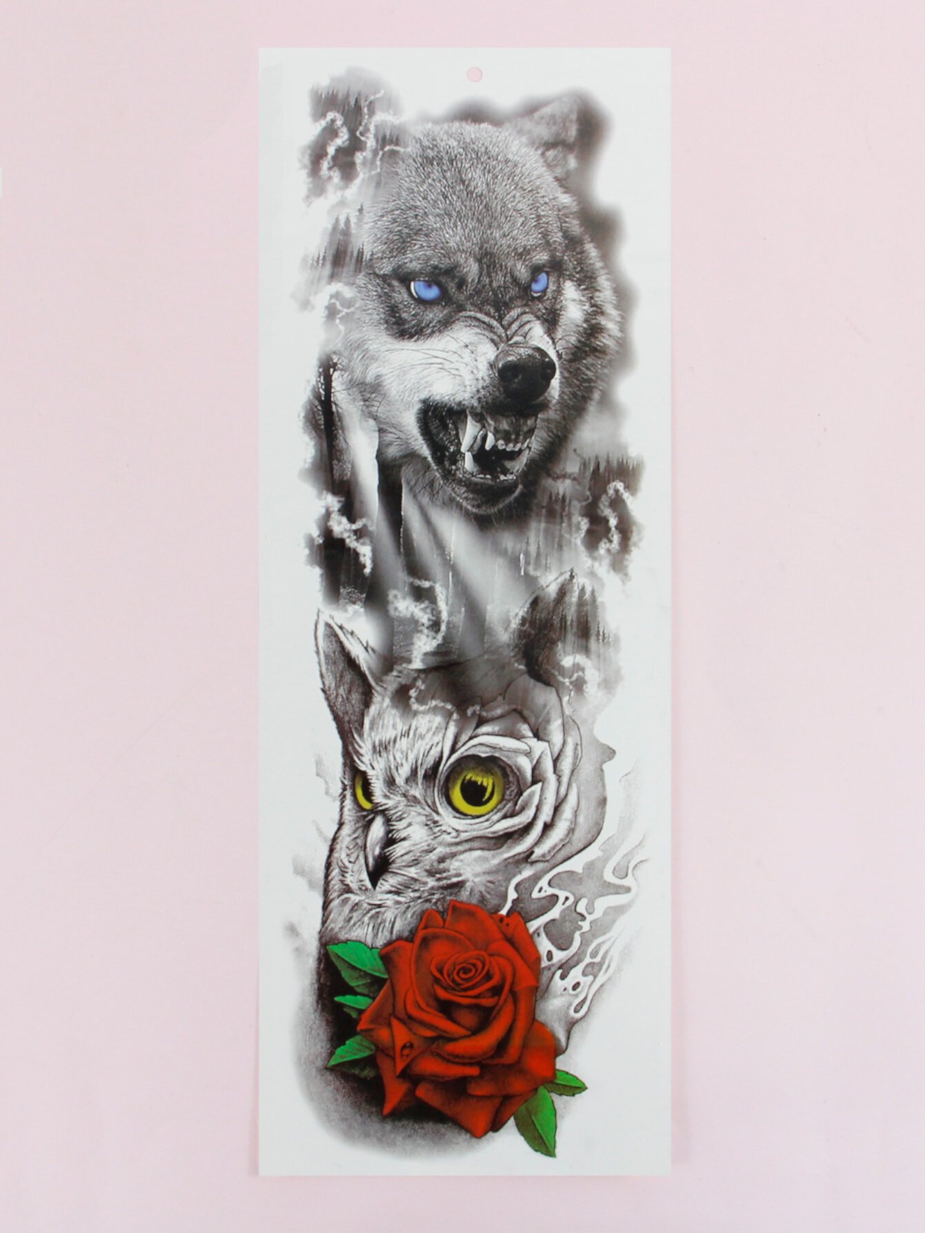 1 лист тату-наклейка с узором цветка и волка SHEIN