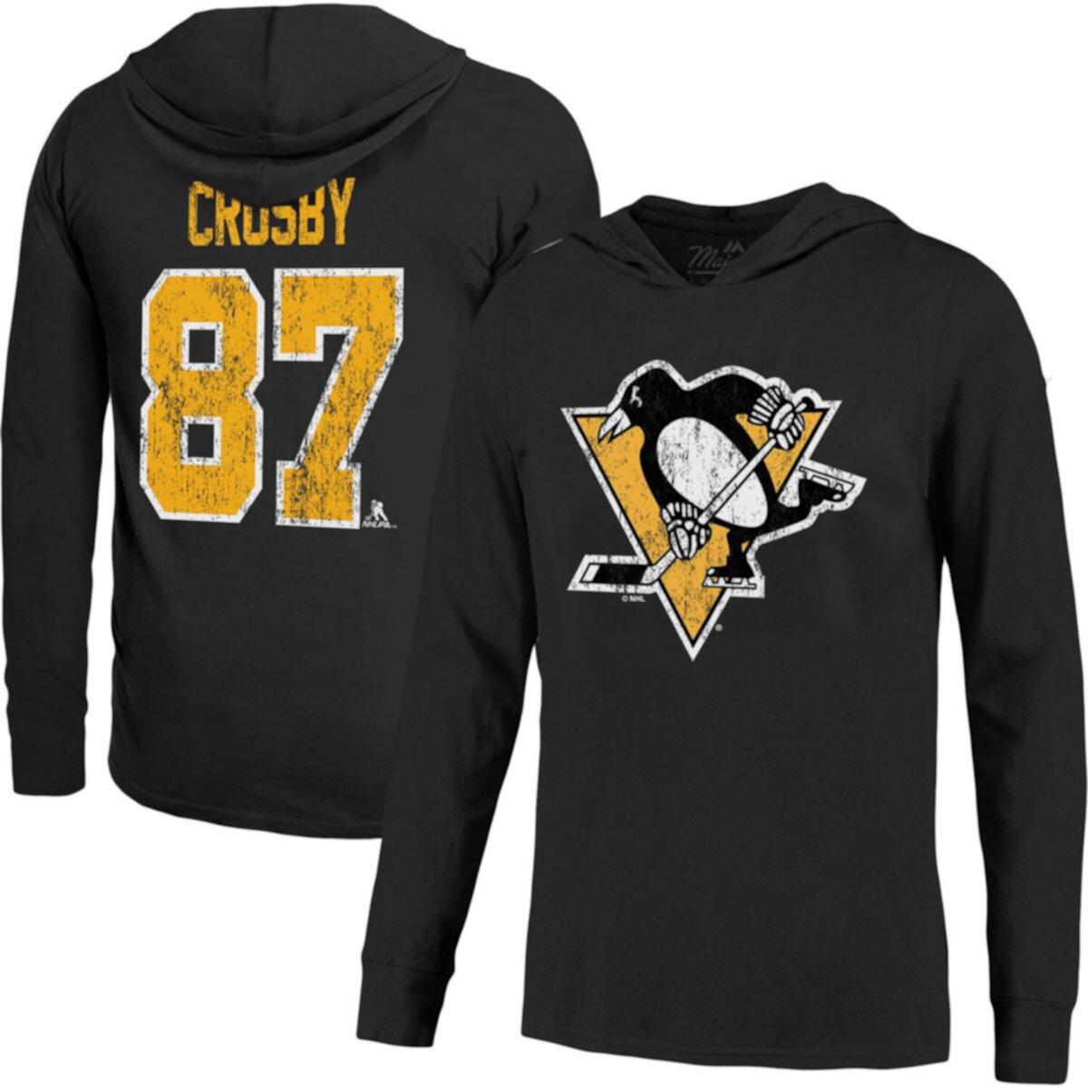 Мужская толстовка с капюшоном Majestic Threads Sidney Crosby Black Pittsburgh Penguins Softhand Name & Number Majestic