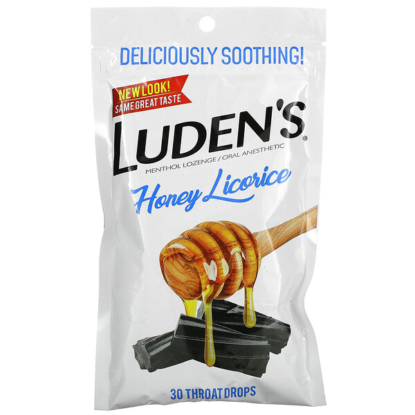 Menthol Lozenge / оральный анестетик, мед солодки, 30 капель для горла Luden's