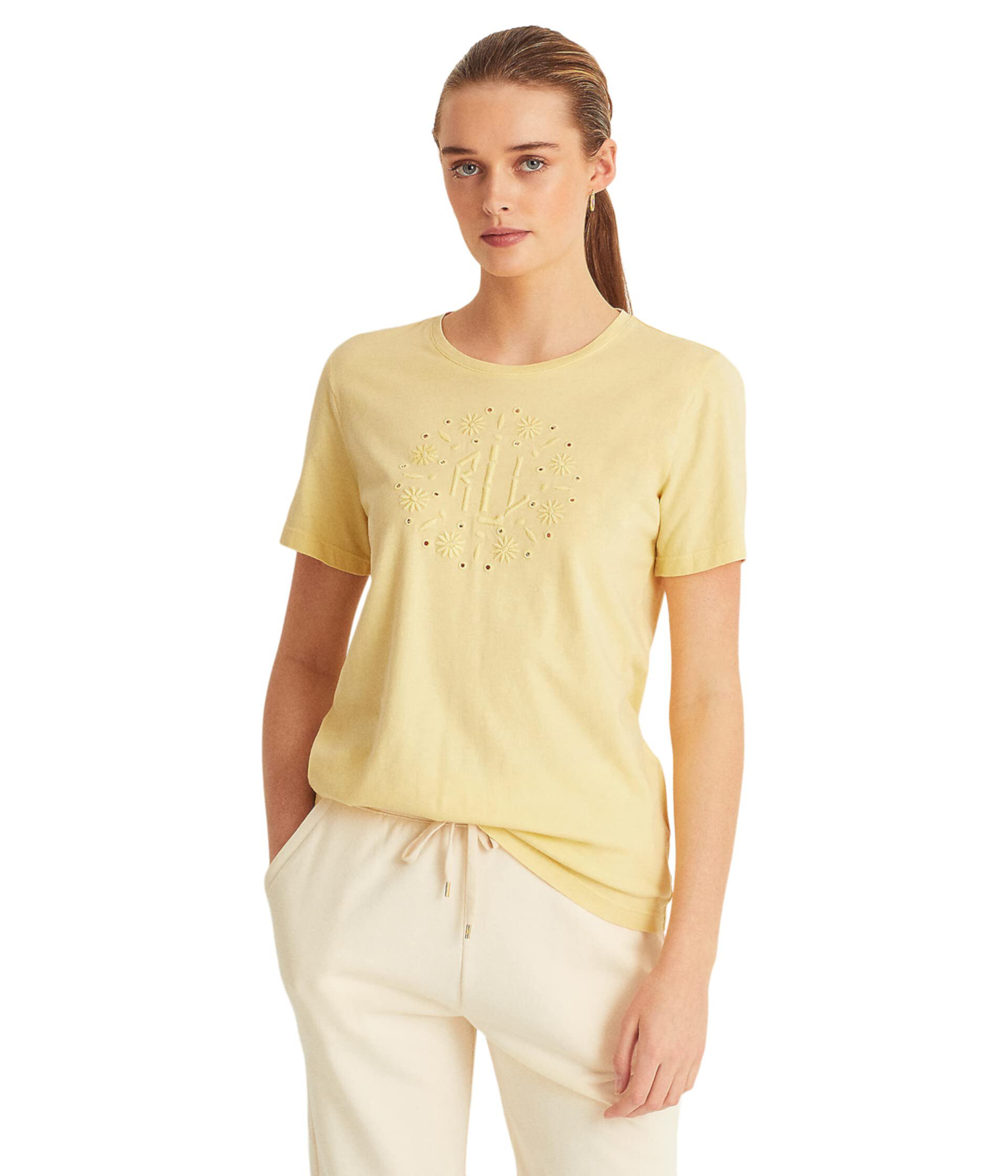 Футболка с логотипом Eyelet от LAUREN Ralph Lauren, расслабленный крой, 80% хлопка, 20% модала LAUREN Ralph Lauren