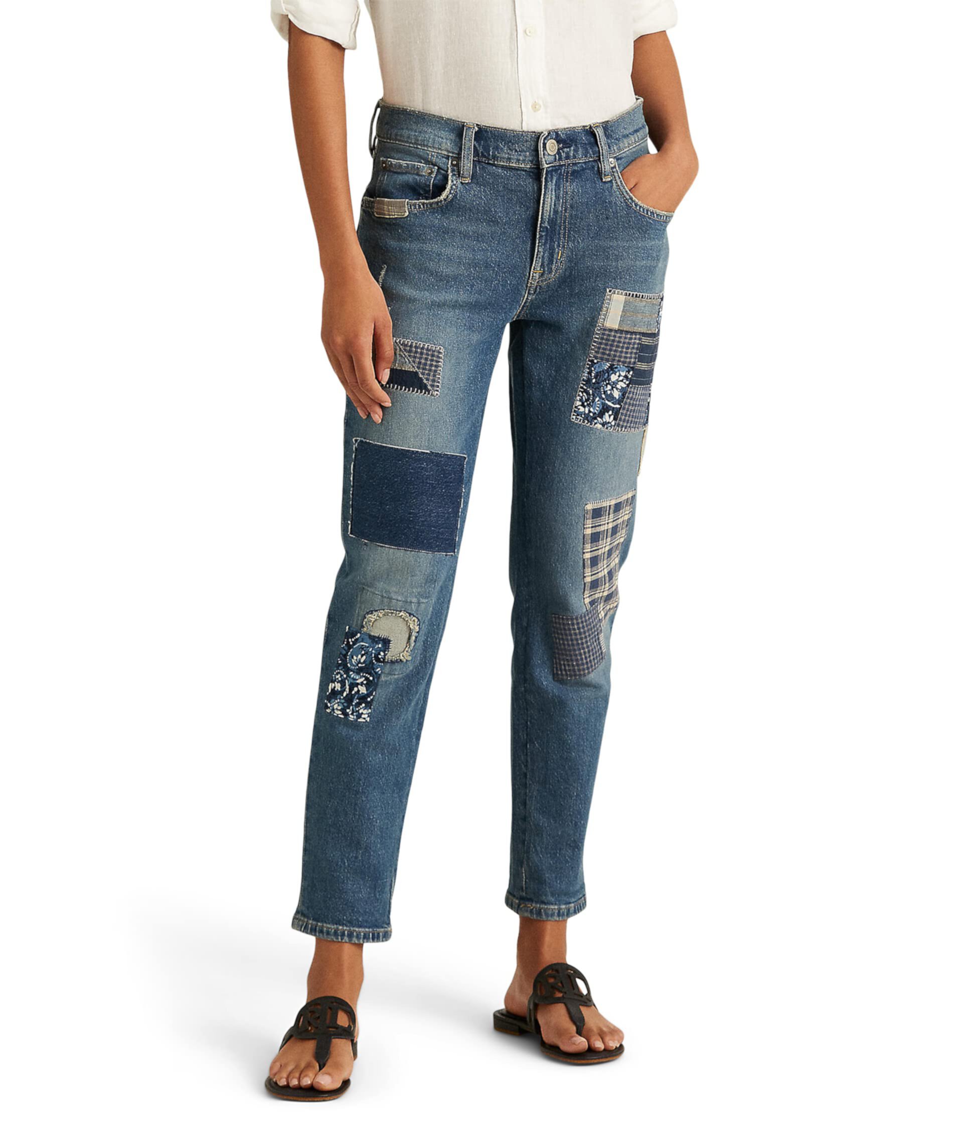 Свободные зауженные джинсы в технике пэчворк цвета Bluestone Wash Ralph Lauren