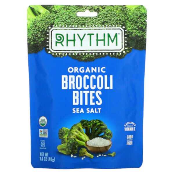 Organic Broccoli Bites, морская соль, 1,4 унции (40 г) Rhythm Superfoods
