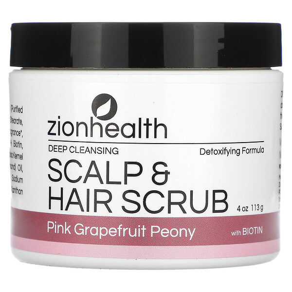 Скраб для кожи головы и волос с биотином, розовый грейпфрутовый пион, 4 унции (113 г) Zion Health