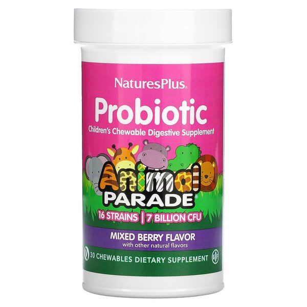 Probiotic, Детская жевательная добавка для улучшения пищеварения, смесь ягод, 30 жевательных таблеток NaturesPlus