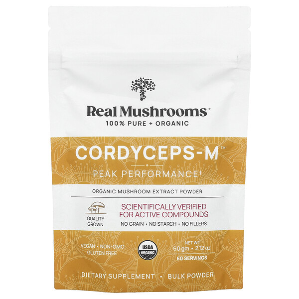 Cordyceps-M, Organic Mushroom Extract Powder (Порошок), 2.12 oz (Унции) (60 gm) Real Mushrooms