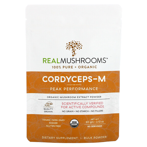 Cordyceps-M, порошок органического экстракта грибов, 2,12 унции (60 г) Real Mushrooms