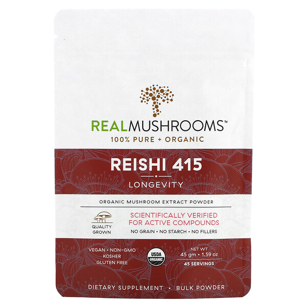 Reishi 415, порошок органического экстракта грибов, 1,59 унции (45 г) Real Mushrooms