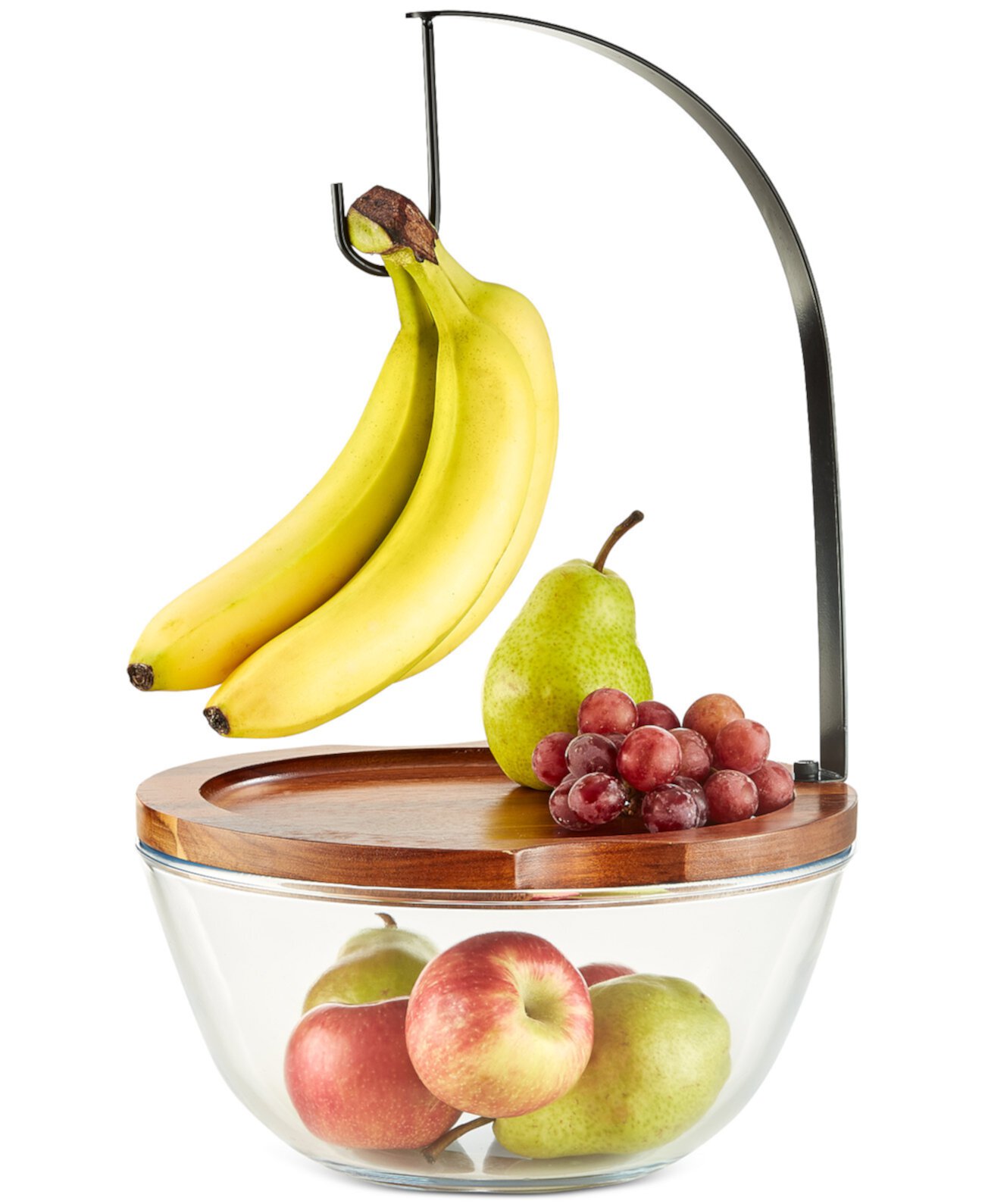 Ваза для фруктов из дерева и стекла с крючком для банана, созданная для Macy's The Cellar