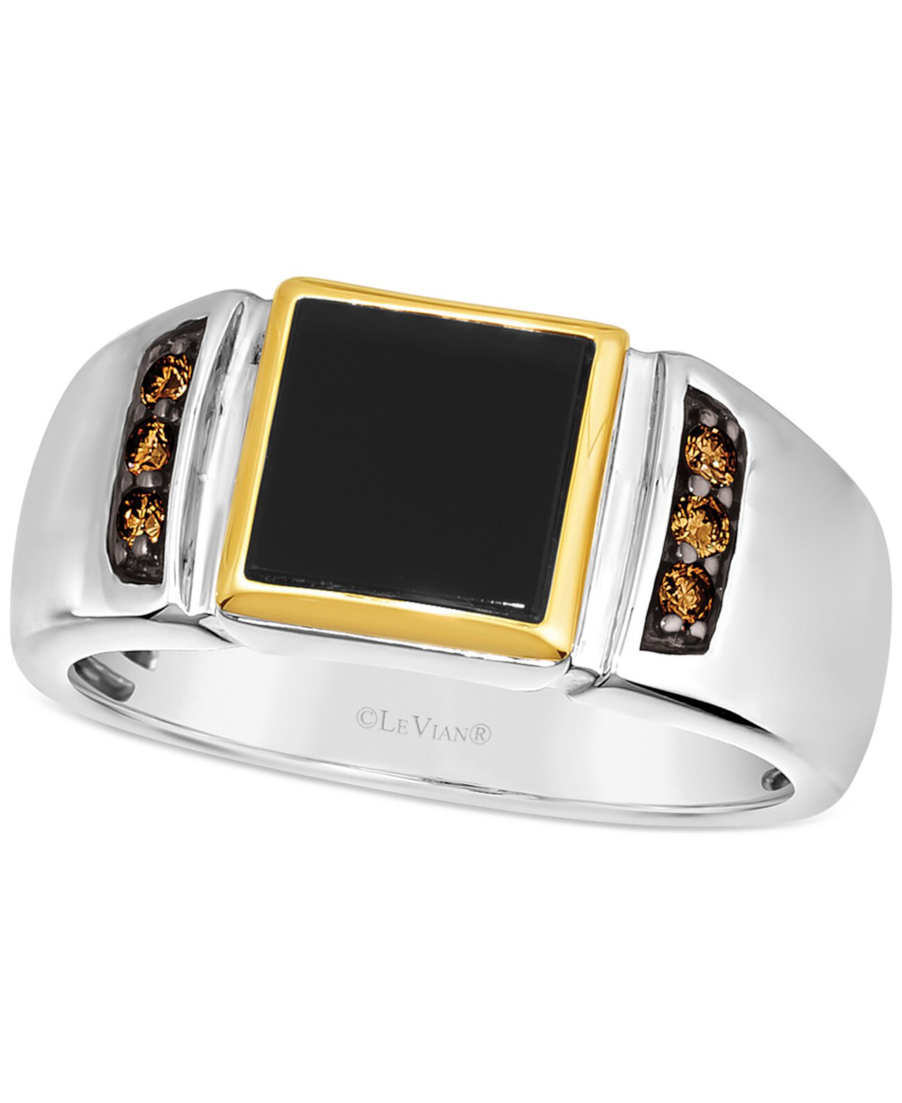 Мужское кольцо с ониксом и шоколадным бриллиантом (1/6 карата) из стерлингового серебра и золота 14 карат Le Vian
