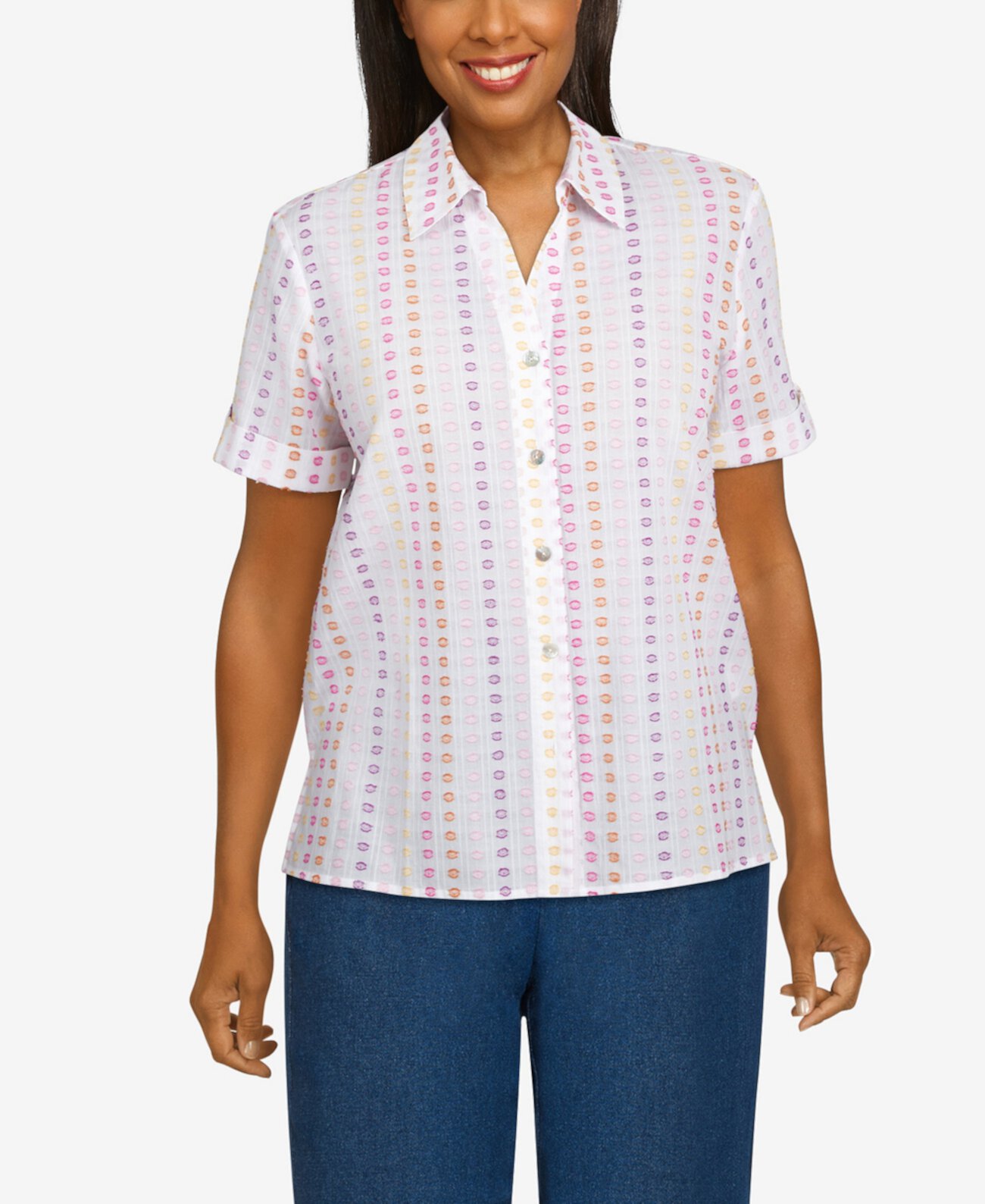 Женская классическая рубашка с коротким рукавом в горошек Alfred Dunner