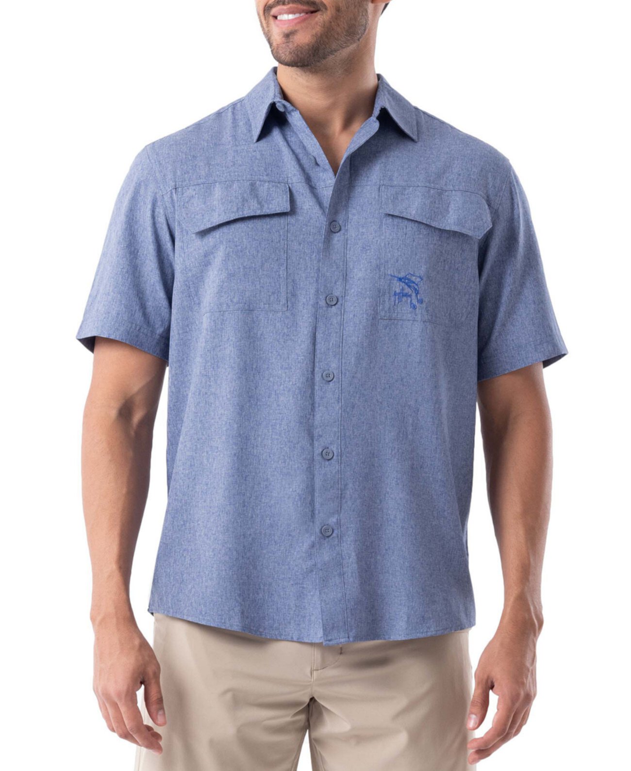 Мужская рубашка для рыбалки с меланжевым рисунком Guy Harvey
