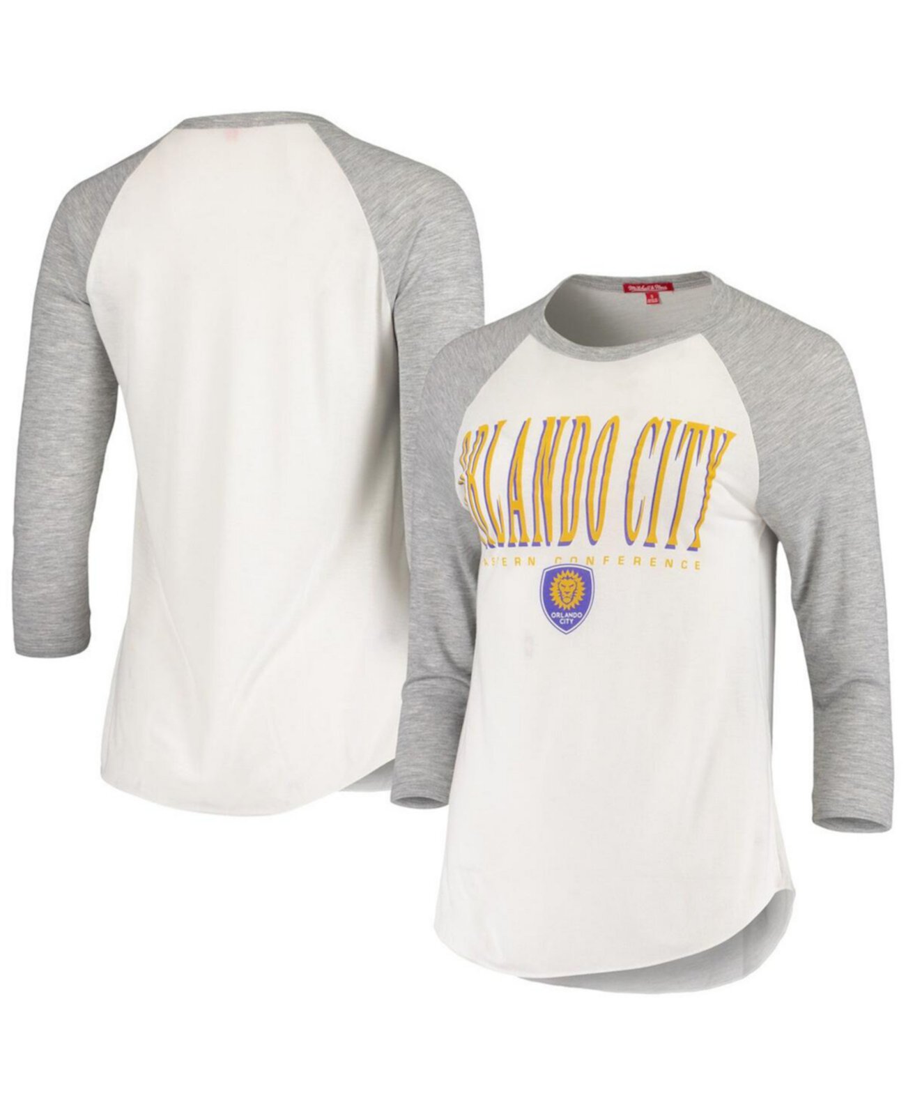 Женская белая футболка Orlando City SC Tight Defense с рукавами реглан и рукавом 3/4 Mitchell & Ness