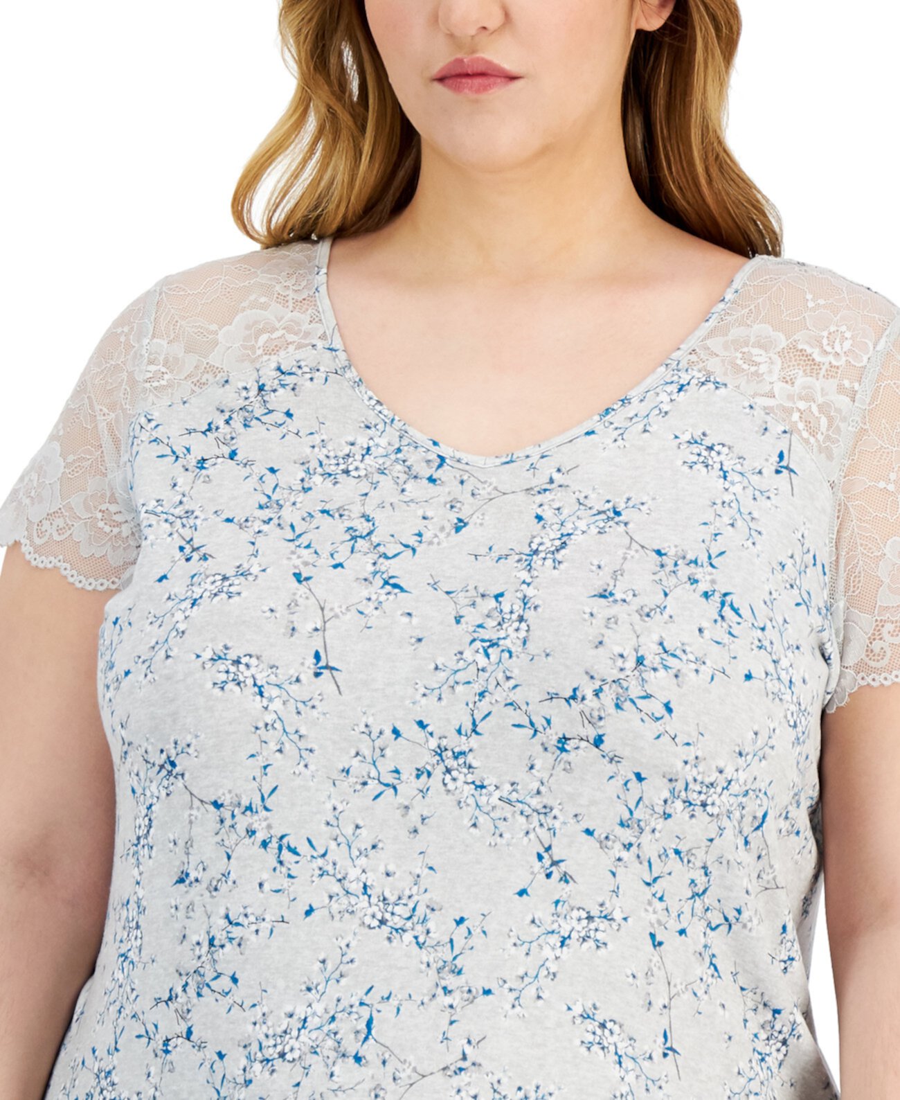 Рубашка больших размеров с короткими рукавами и кружевной отделкой, созданная для Macy's Charter Club