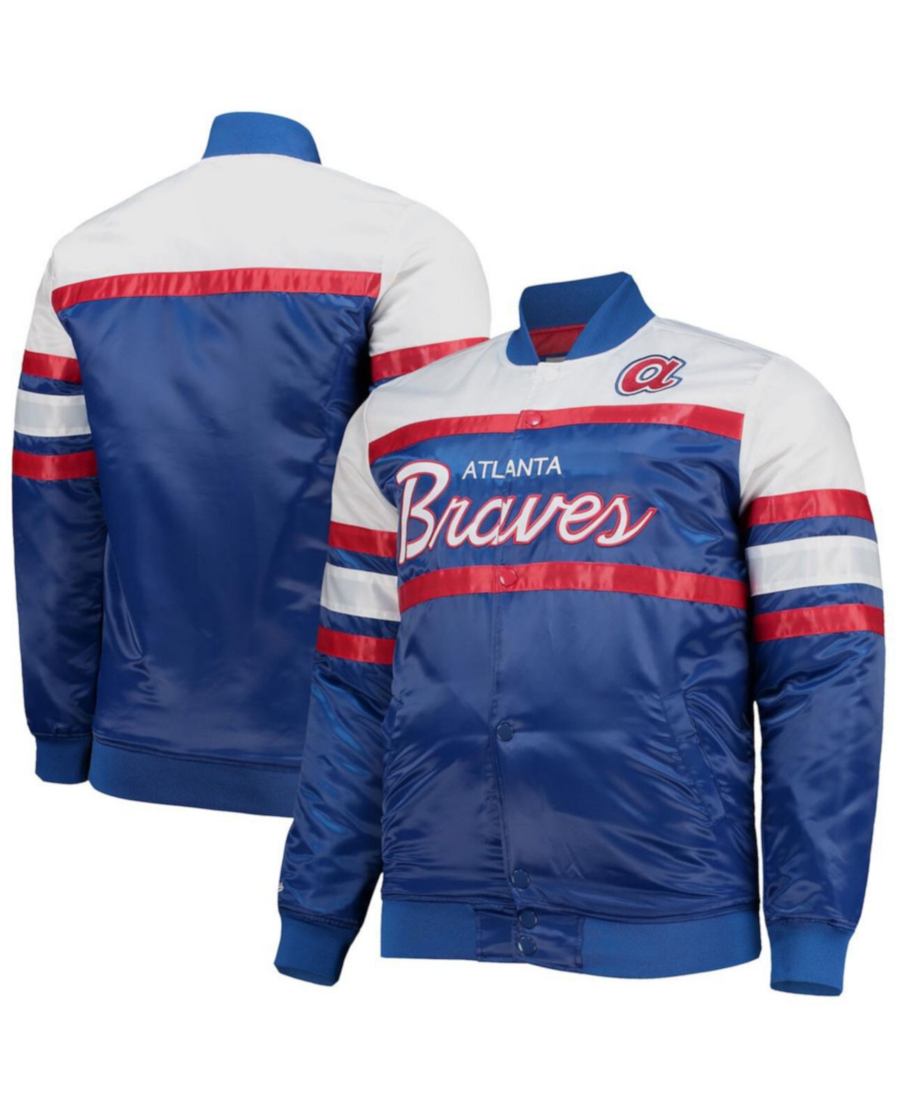 Мужская Куртка Mitchell & Ness Atlanta Braves Big and Tall Coaches Satin Full-Snap Mitchell & Ness