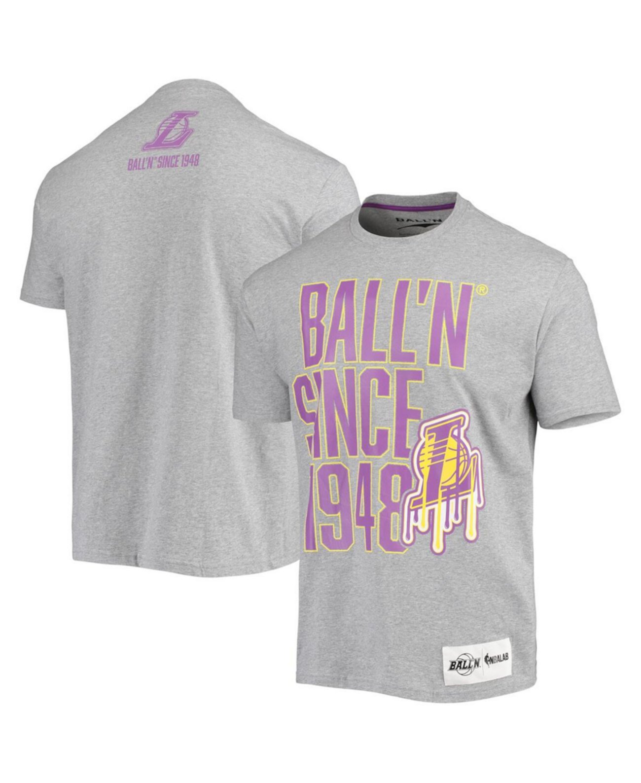 Мужская серая футболка Los Angeles Lakers с 1948 года с меланжевым рисунком BALL'N