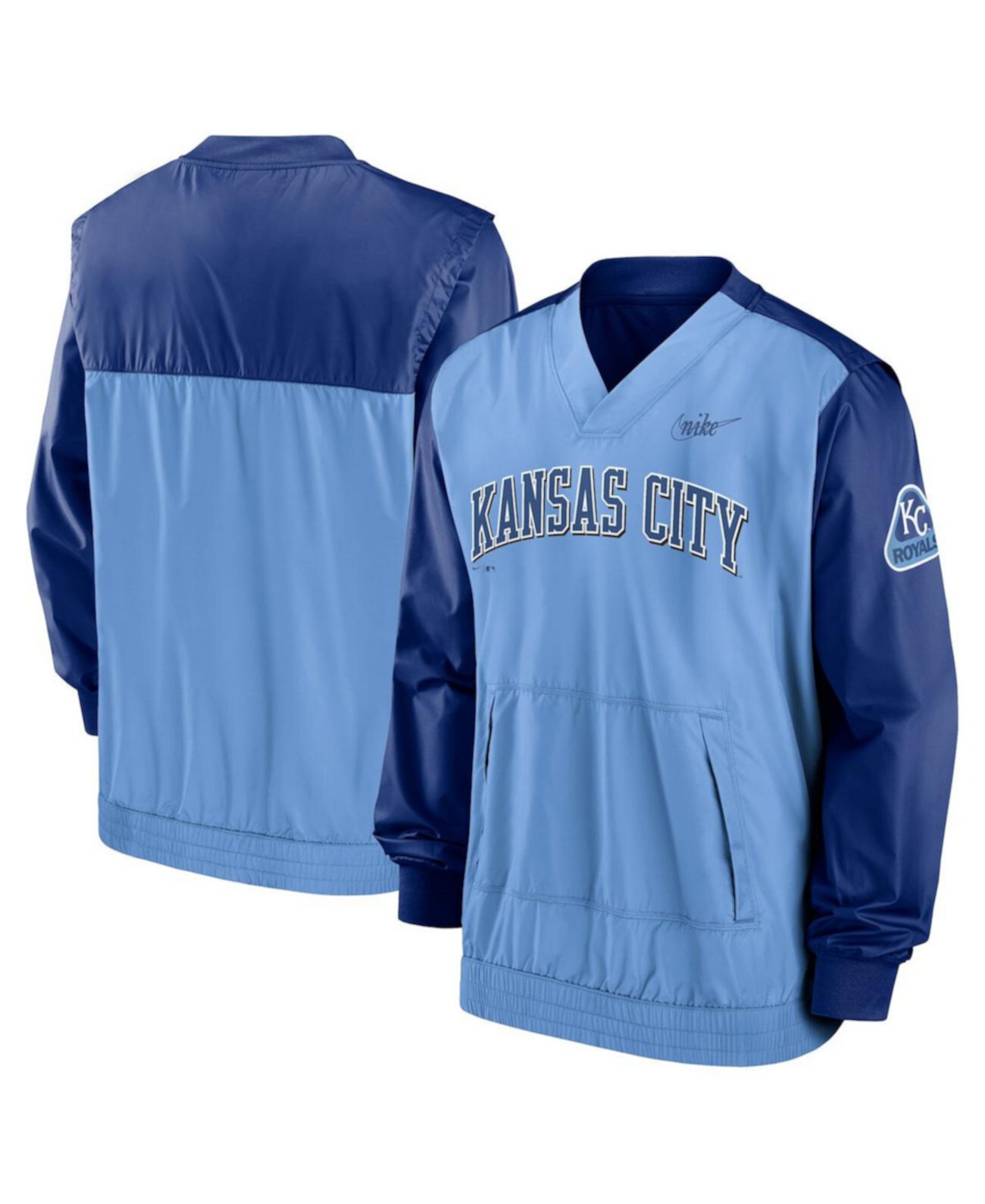 Мужская Повседневная куртка Nike Kansas City Royals Cooperstown Collection с V-образным вырезом светло-синего и королевского цвета Nike