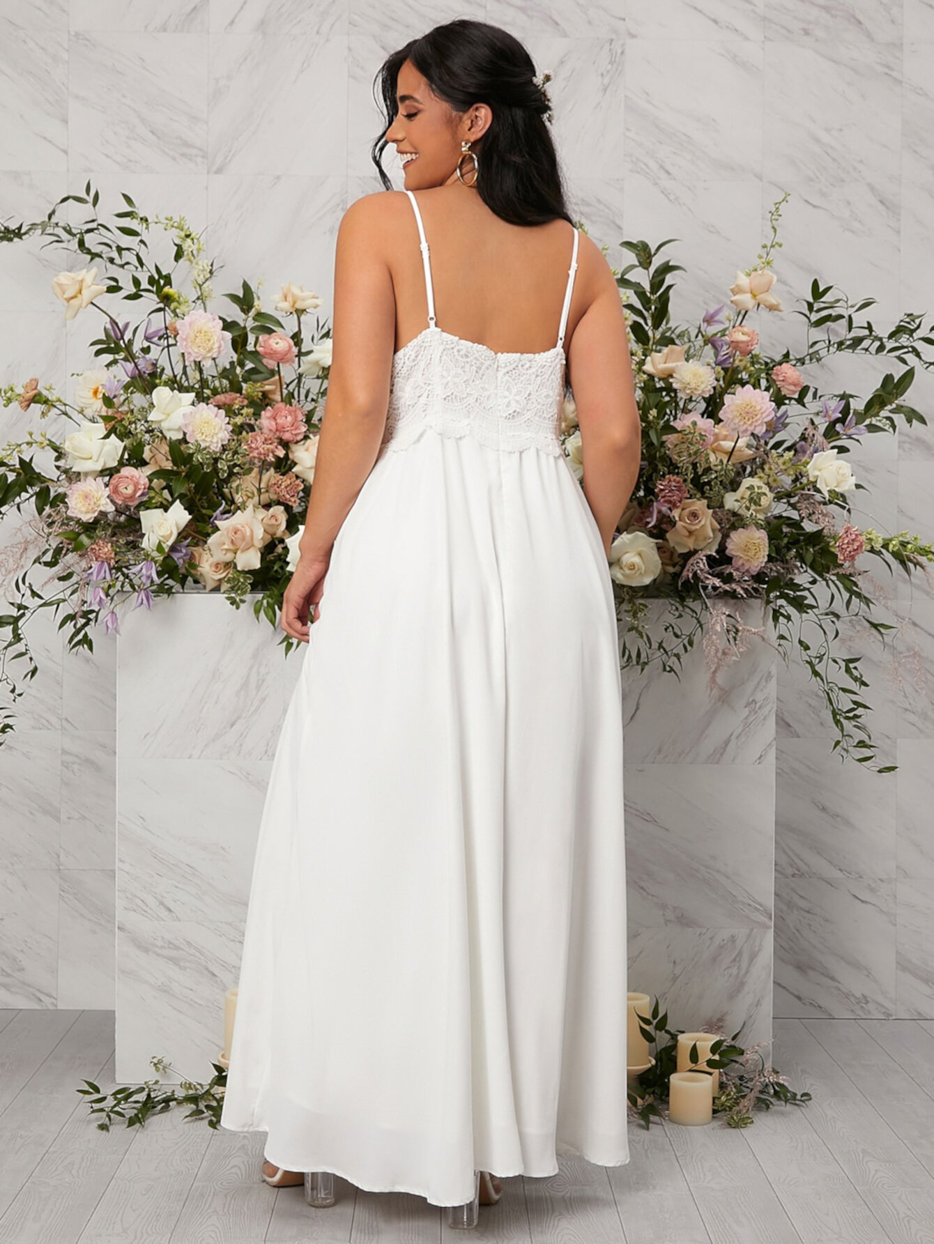 SHEIN размера плюс Свадебное платье с кружевной вставкой с высоким разрезом SHEIN