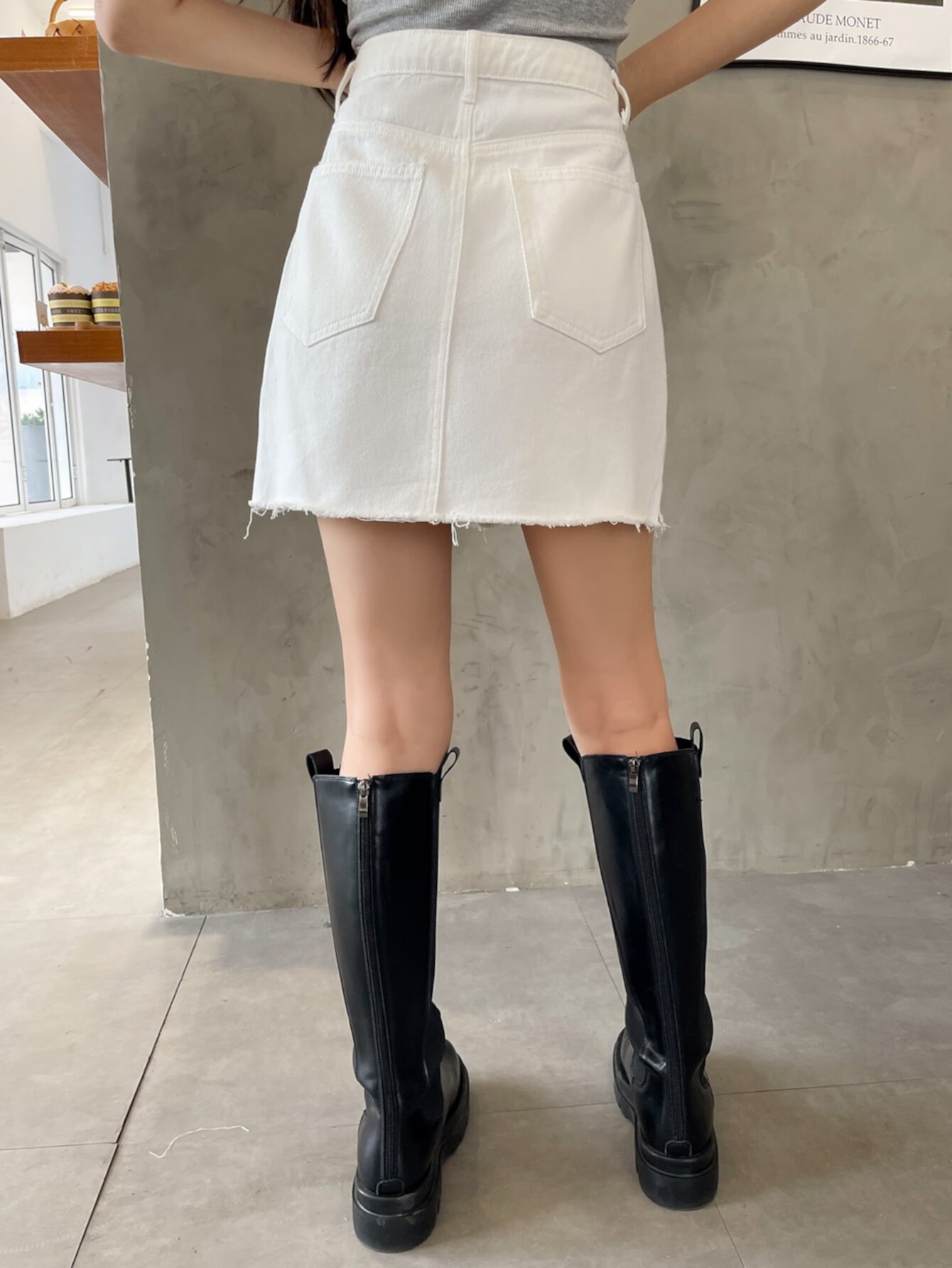 DAZY Джинсовая юбка с высокой талией с разрезом с необработанной отделкой DAZY