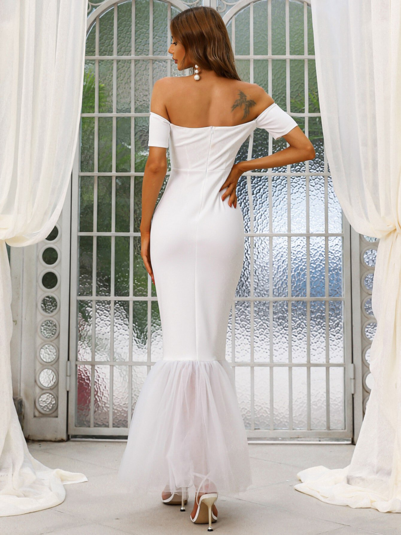 Missord Свадебное платье с открытыми плечами с сетчатой отделкой кружевом Missord
