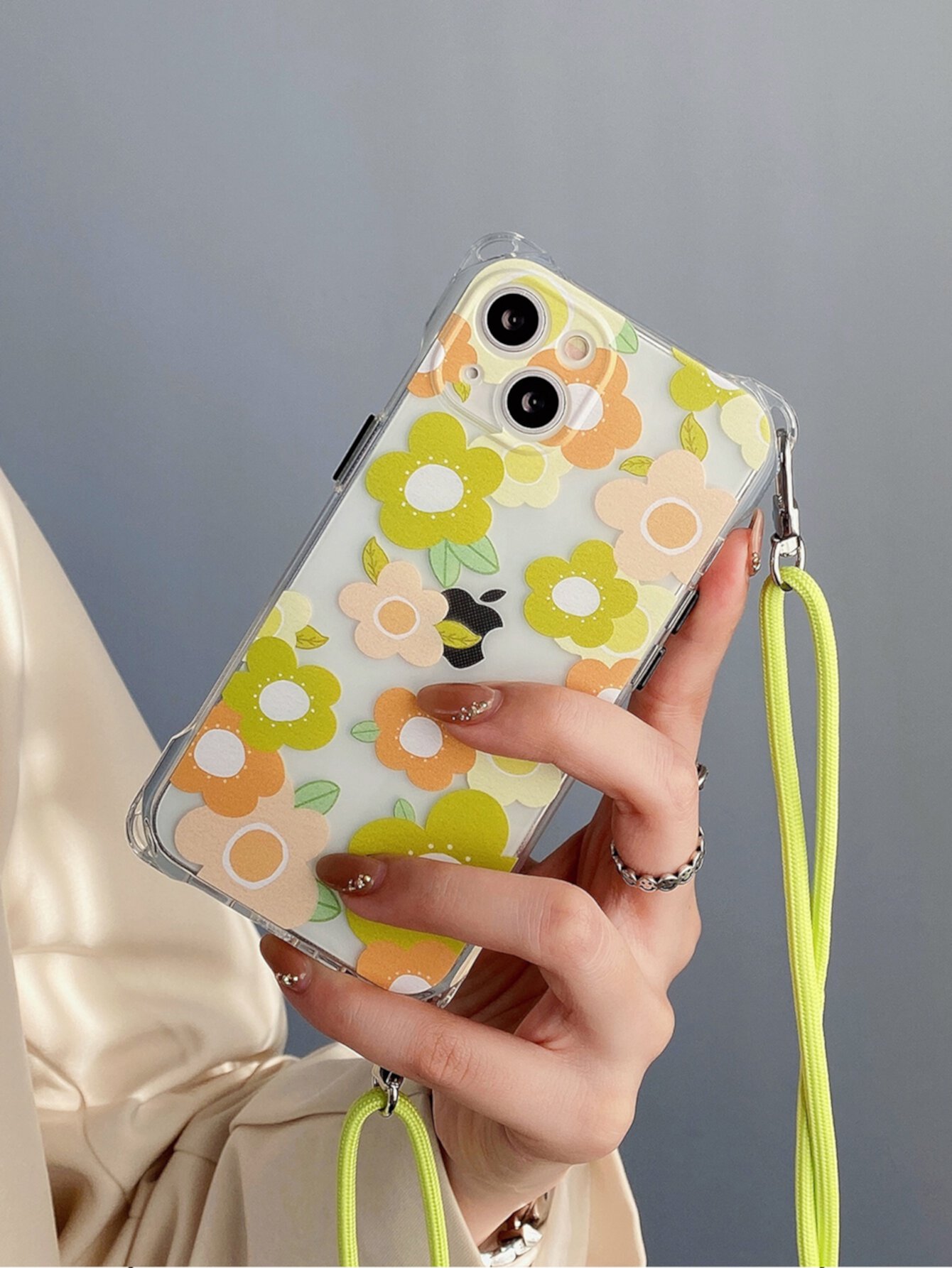 Прозрачный чехол для телефона с цветочным рисунком со шнурком SHEIN