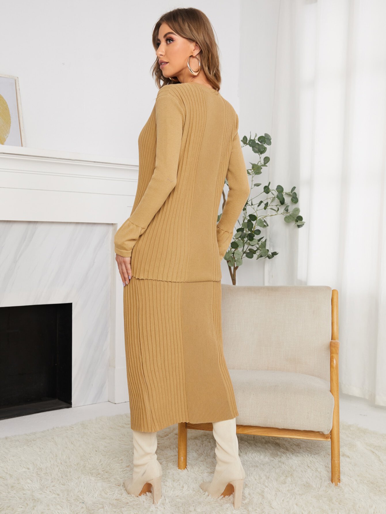 SHEIN Вязаный свитер с рукавами-реглан и юбка без пояса SHEIN