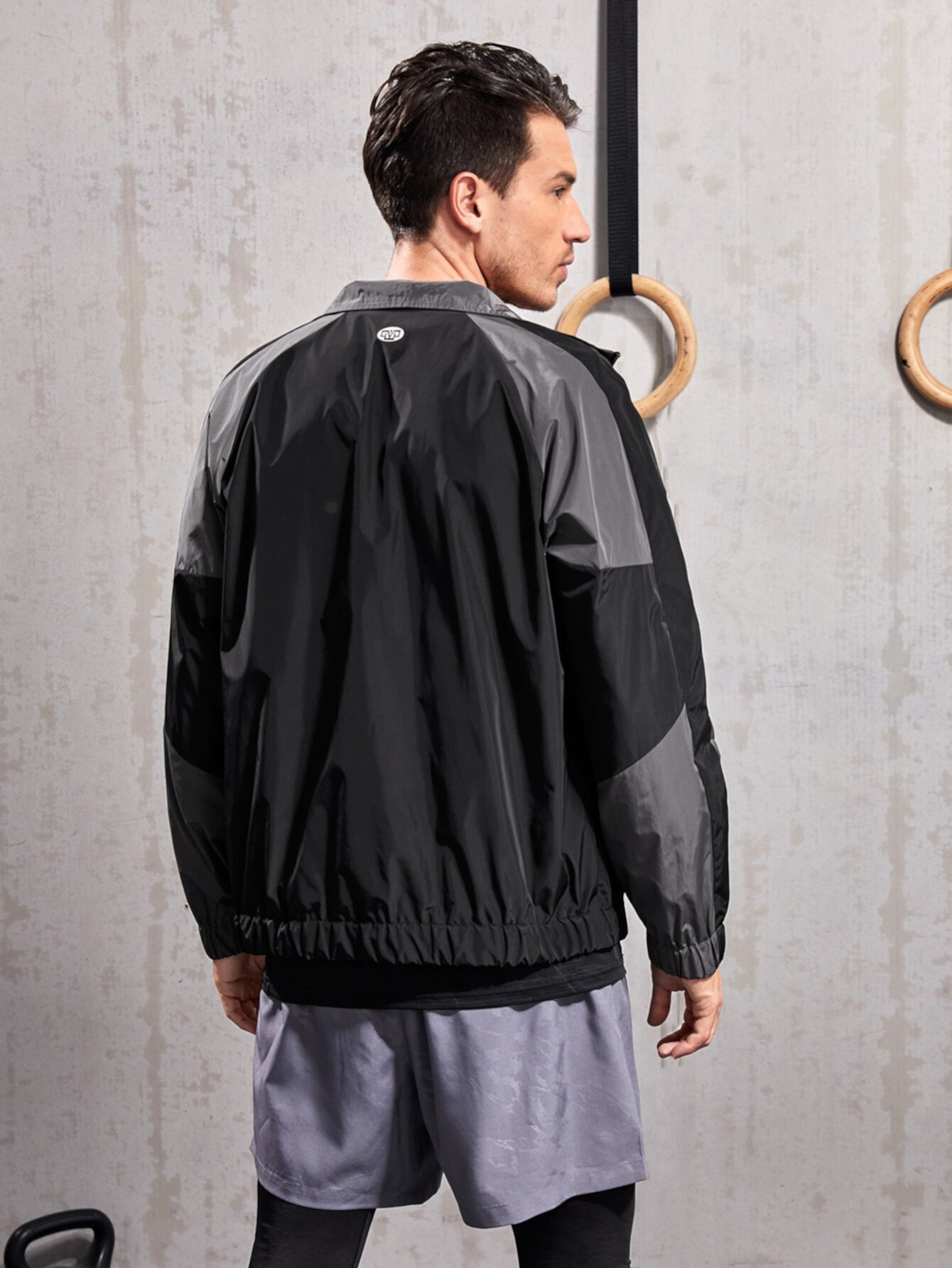 для мужчины Спортивная куртка с текстовым принтом контрастный с рукавом-реглан SHEIN
