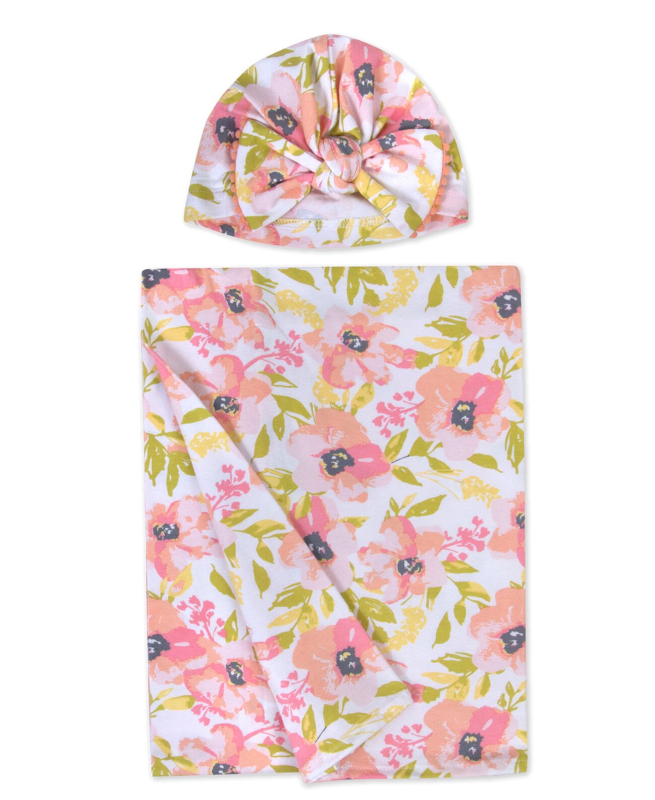 Мягкое пеленальное одеяло с цветочным принтом для маленьких девочек и соответствующий тюрбан, комплект из 2 предметов Baby Essentials