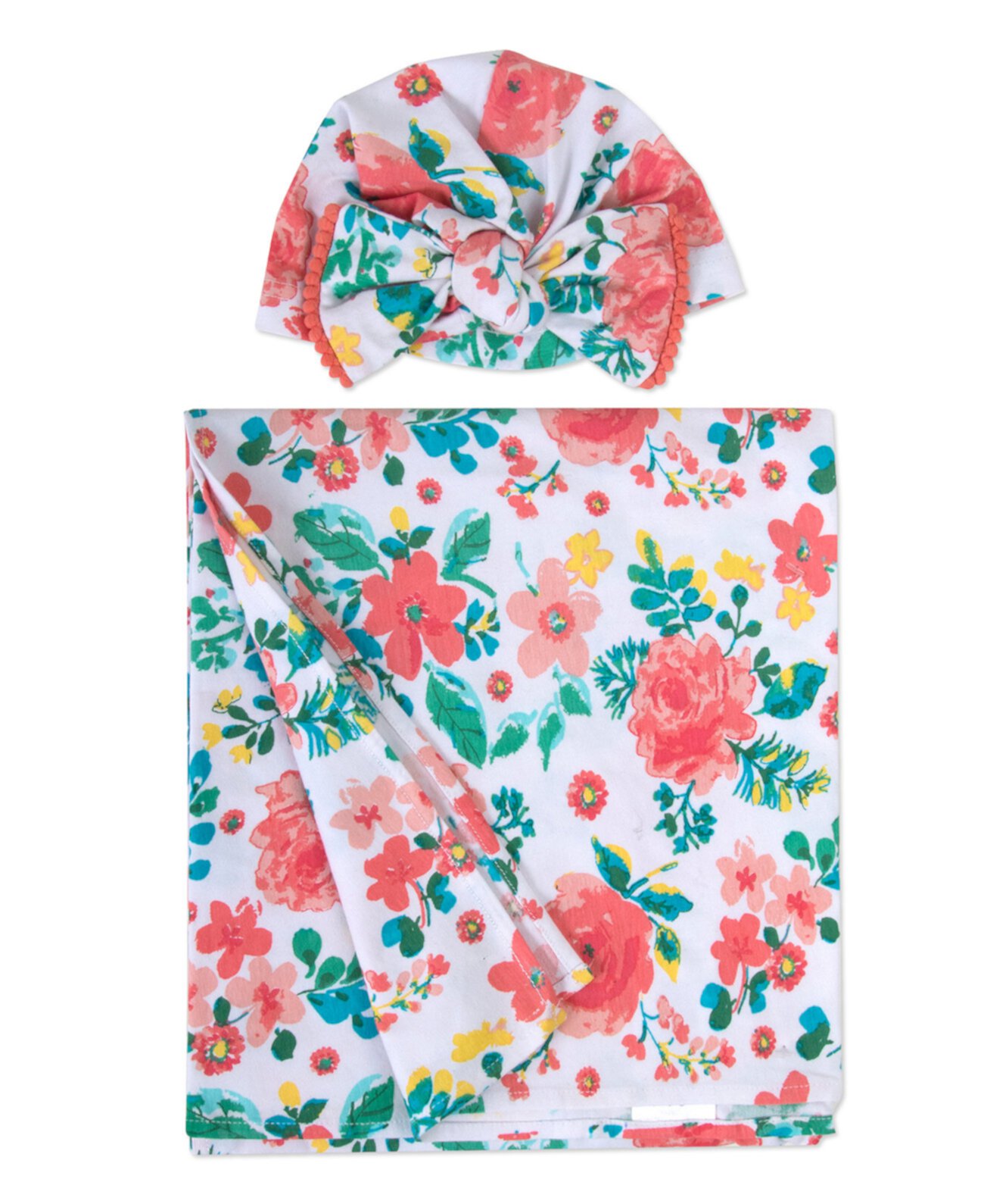 Мягкое пеленальное одеяло с цветочным принтом для маленьких девочек и соответствующий тюрбан, комплект из 2 предметов Baby Essentials