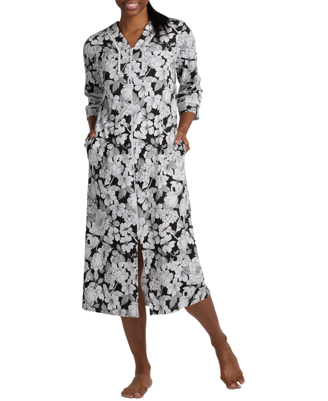 Женский длинный халат на молнии с цветочным принтом Miss Elaine