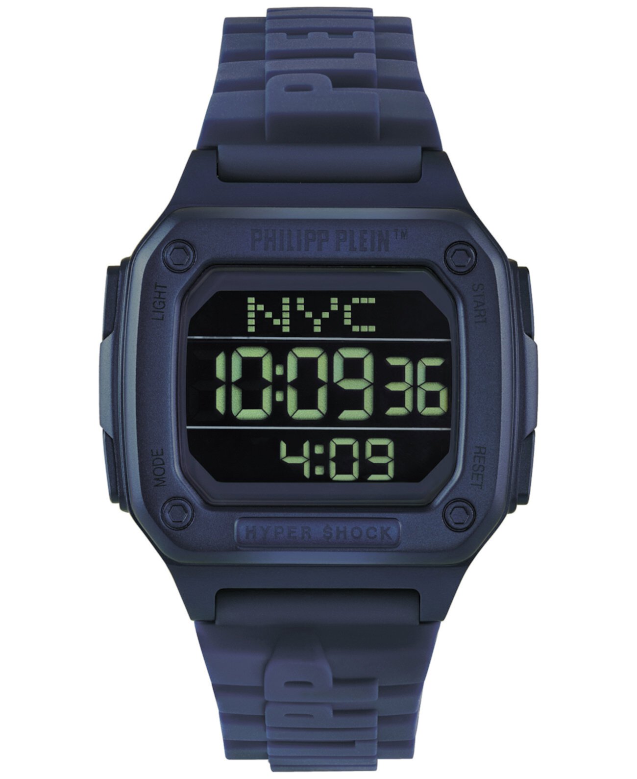 Мужские цифровые часы Hyper Shock с синим силиконовым ремешком 44 мм Philipp Plein